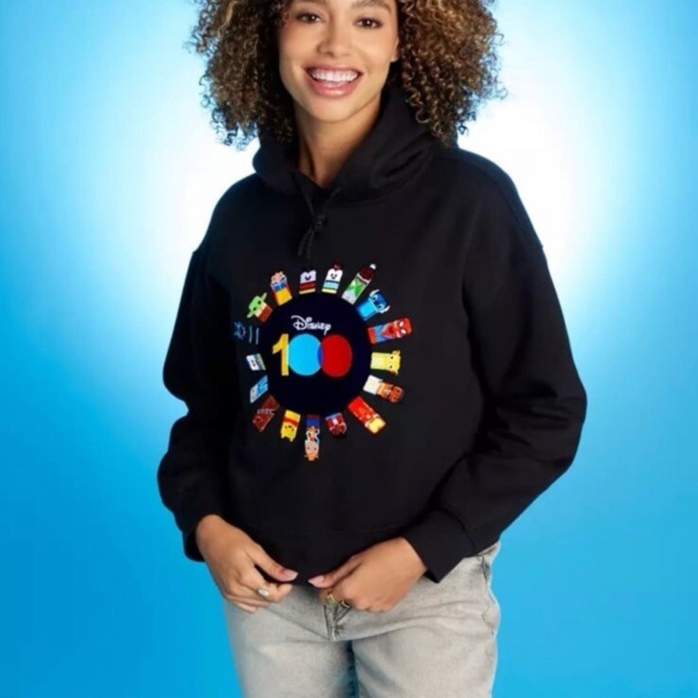 NWT Disney 100 Unified embroidered Cropped Hoodie Sweatshirt size Large - Picture 3 of 7